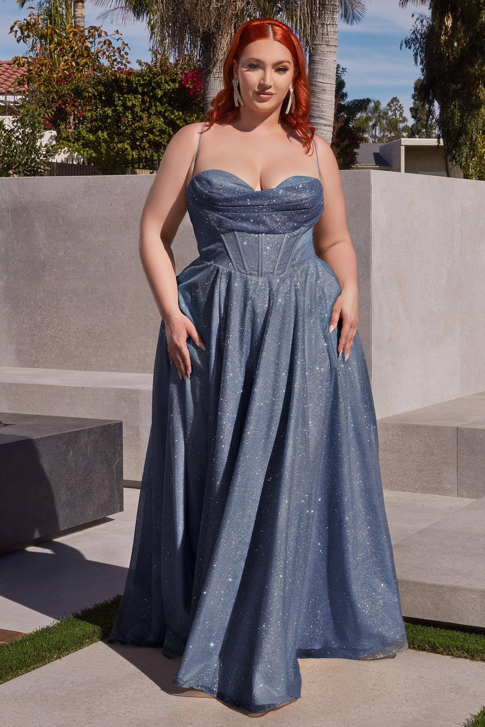Plus Size Glitter Corset A-Line Gown – Sparkly Sweetheart Formal Dress with Pockets CDCD252C-0